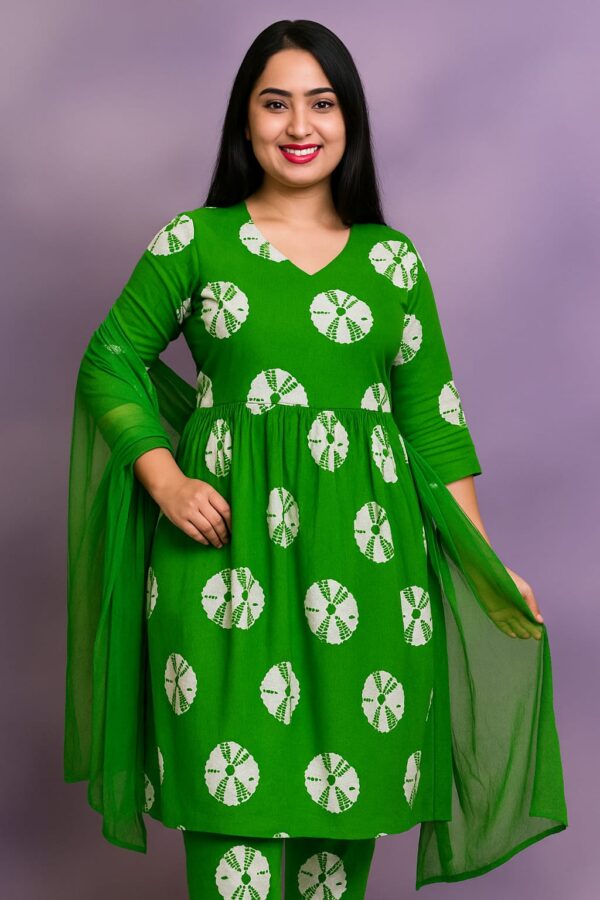 Trending Suit Rajputani Bhandej Cambric Cotton Green Un Stitched